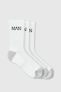Clearance boohooMAN Man Active Cushioned Training Crew 3 Pack Socks white