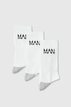 Clearance boohooMAN Man Active Cushioned Training Crew 3 Pack Socks white