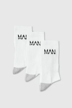 Clearance boohooMAN Man Active Cushioned Training Crew 3 Pack Socks white