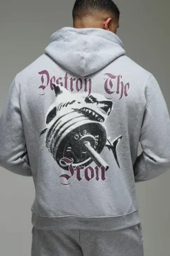 Cheap boohooMAN Man Active Destroy The Iron Oversized Hoodie grey marl