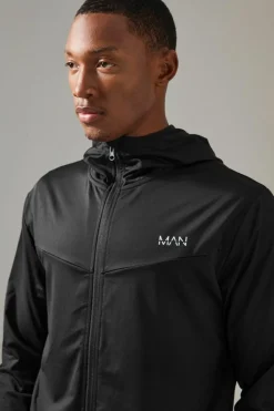 Sale boohooMAN Man Active Fleece Back Performance Slim Fit Zip Through Hoodie black