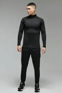Outlet boohooMAN Man Active Fleece Back Performance 1/4 Zip & Tapered Jogger black