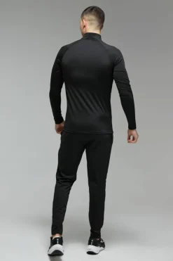 Outlet boohooMAN Man Active Fleece Back Performance 1/4 Zip & Tapered Jogger black