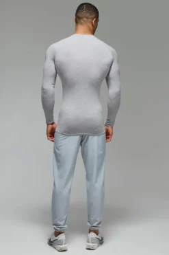 Flash Sale boohooMAN Man Active Fleece Lined Marl Baselayer Long Sleeve T-shirt grey marl