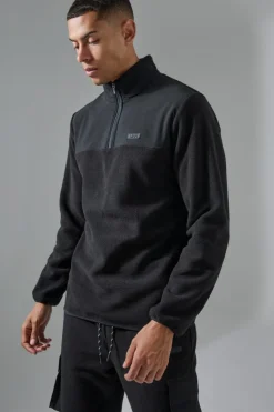 Online boohooMAN Man Active Fleece 1/4 Zip black