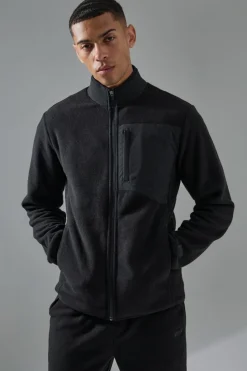 Fashion boohooMAN Man Active Fleece Zip Thru Track Top black