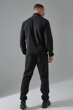 Fashion boohooMAN Man Active Fleece Zip Thru Track Top black
