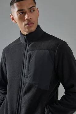 Fashion boohooMAN Man Active Fleece Zip Thru Track Top black