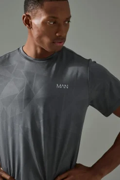 Fashion boohooMAN Man Active Geo Jacquard Regular Fit T-shirt charcoal
