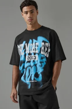 New boohooMAN Man Active Graffiti One More Rep Oversized T-shirt black