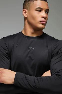 Fashion boohooMAN Man Active Grid Texture Regular Fit Long Sleeve black