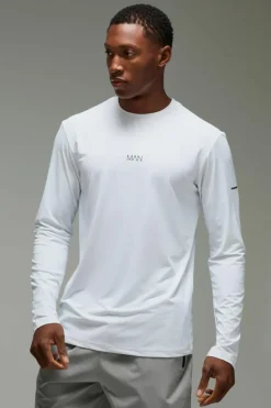New boohooMAN Man Active Grid Texture Regular Fit Long Sleeve white