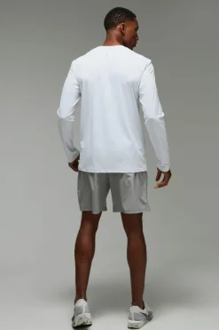 New boohooMAN Man Active Grid Texture Regular Fit Long Sleeve white