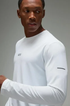 New boohooMAN Man Active Grid Texture Regular Fit Long Sleeve white