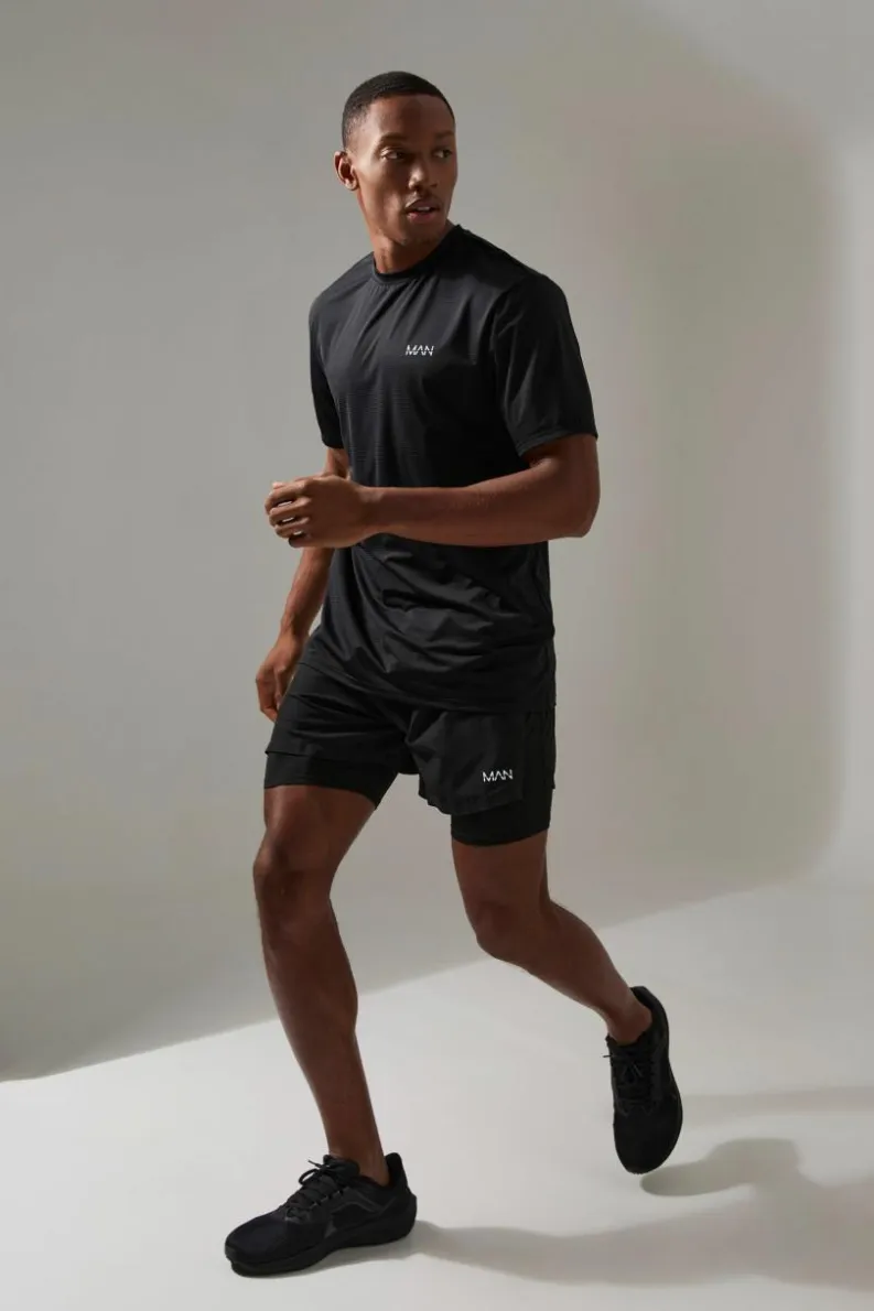 Outlet boohooMAN Man Active Grid T-shirt black