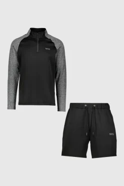 Best Sale boohooMAN Man Active Gym Funnel Neck Short Set black