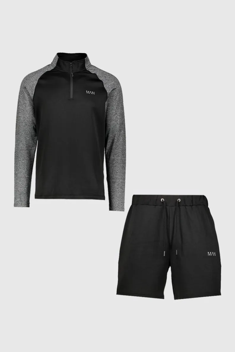 Best Sale boohooMAN Man Active Gym Funnel Neck Short Set black