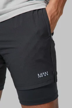 Flash Sale boohooMAN Man Active Gym 5inch 2-in-1 Regular Fit Short black