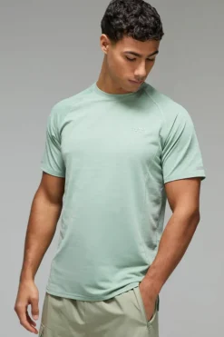 Shop boohooMAN Man Active Gym Lightweight Marl T-Shirt sage