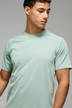 Shop boohooMAN Man Active Gym Lightweight Marl T-Shirt sage