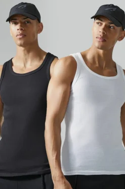 Online boohooMAN Man Active Gym Muscle Fit 2 Pack Ribbed Vests multi