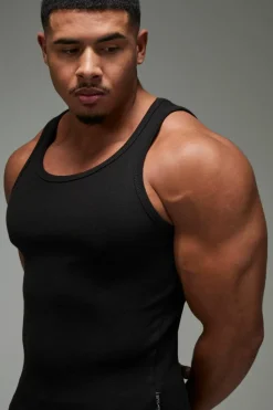 Store boohooMAN Man Active Gym Muscle Fit Ribbed Vest black
