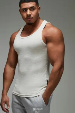 Shop boohooMAN Man Active Gym Muscle Fit Ribbed Vest grey