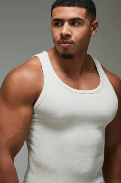 Shop boohooMAN Man Active Gym Muscle Fit Ribbed Vest grey