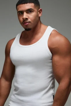 Outlet boohooMAN Man Active Gym Muscle Fit Ribbed Vest white