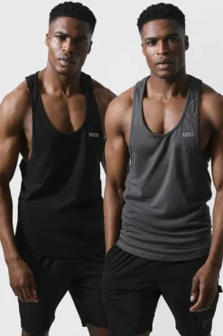 Sale boohooMAN Man Active Gym 2 Pack Gym Regular Fit Racer Vests multi