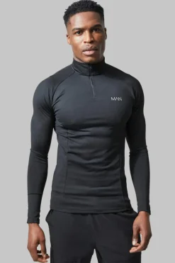 Sale boohooMAN Man Active Gym Raglan Muscle Fit 1/4 Zip Top black