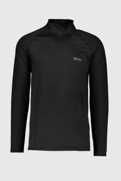 Sale boohooMAN Man Active Gym Raglan Muscle Fit 1/4 Zip Top black