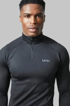 Sale boohooMAN Man Active Gym Raglan Muscle Fit 1/4 Zip Top black
