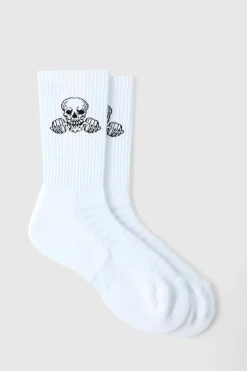 Outlet boohooMAN Man Active Gym Skull Crew Socks white