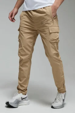 Outlet boohooMAN Man Active Gym Technical Cargo Jogger beige
