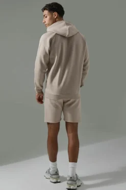 Online boohooMAN Man Active Gym Training Hoodie & Short Set taupe