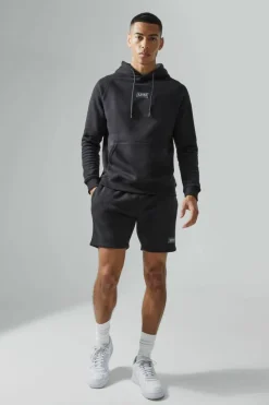 Flash Sale boohooMAN Man Active Gym Training Hoodie & Short Set black