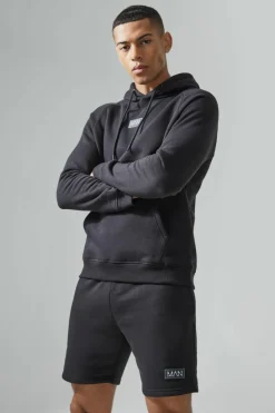 Flash Sale boohooMAN Man Active Gym Training Hoodie & Short Set black
