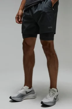 Sale boohooMAN Man Active 2 in 1 7inch Perforated Grid Short charcoal