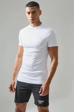 Cheap boohooMAN Man Active Lightweight Essentials Gym Muscle Fit Raglan T-shirt white