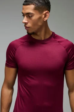 Cheap boohooMAN Man Active Lightweight Essentials Gym Muscle Fit Raglan T-shirt burgundy
