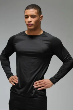 Fashion boohooMAN Man Active Lightweight Essentials Gym Raglan Long Sleeve T-shirt black