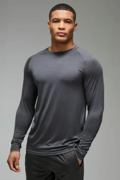 Best boohooMAN Man Active Lightweight Essentials Gym Raglan Long Sleeve T-shirt charcoal