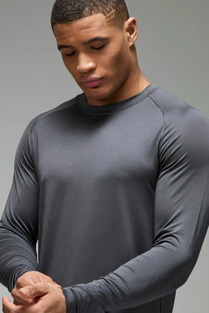 Best boohooMAN Man Active Lightweight Essentials Gym Raglan Long Sleeve T-shirt charcoal