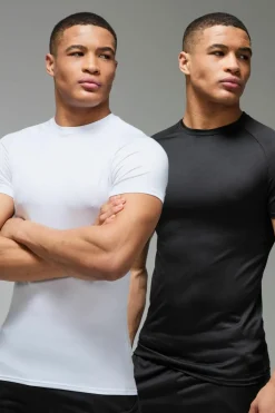 Sale boohooMAN Man Active Lightweight Essentials Gym Muscle Fit Raglan T-shirt 2 Pack multi