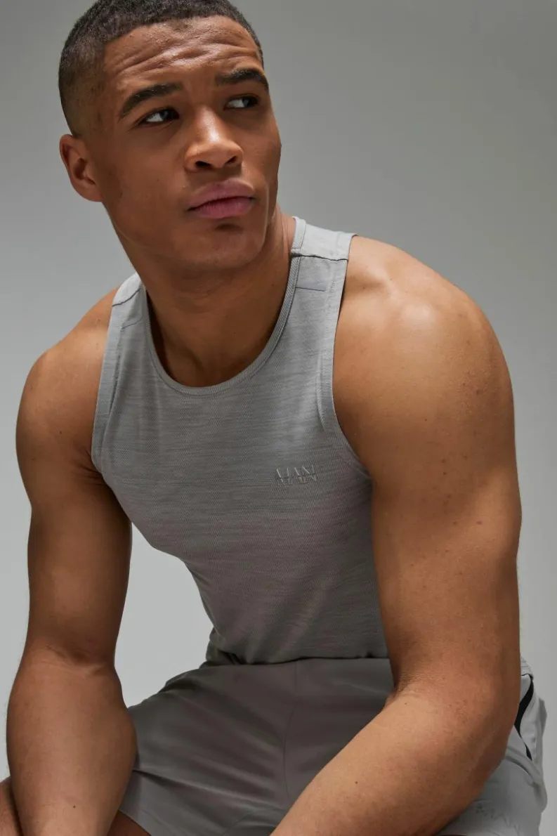 Flash Sale boohooMAN Man Active Lightweight Performance Slim Fit Marl Gym Tank grey marl