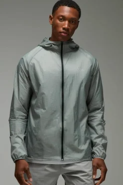 Shop boohooMAN Man Active Lightweight Shower Resistant Windbreaker charcoal