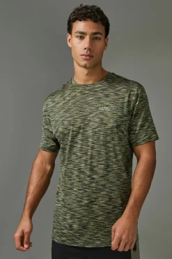 Shop boohooMAN Man Active Lightweight Space Dye Marl Short Sleeve T-shirt khaki