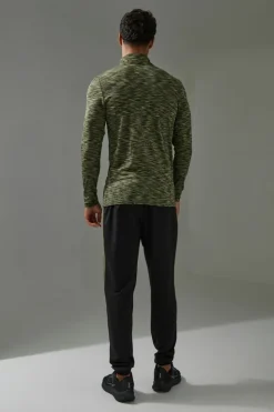 Outlet boohooMAN Man Active Lightweight Space Dye Marl 1/4 Zip Top khaki
