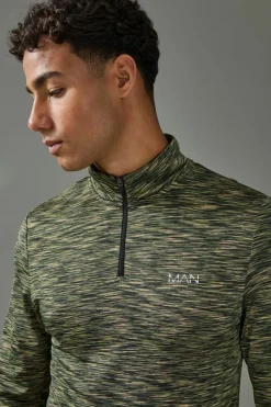 Outlet boohooMAN Man Active Lightweight Space Dye Marl 1/4 Zip Top khaki